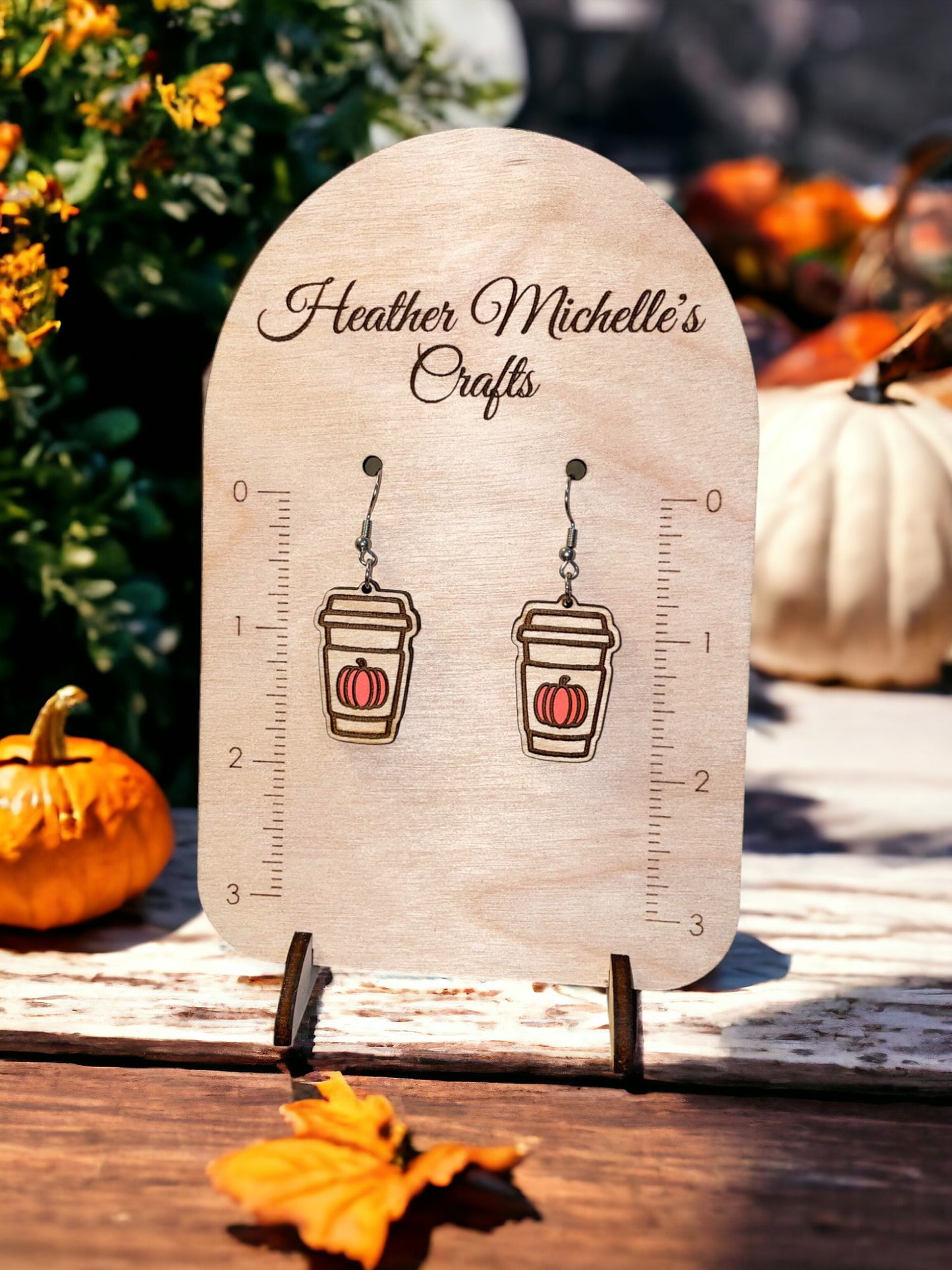 Earrings -Fall Pumpkin Coffee Dangle, Hot or Frozen, hand painted