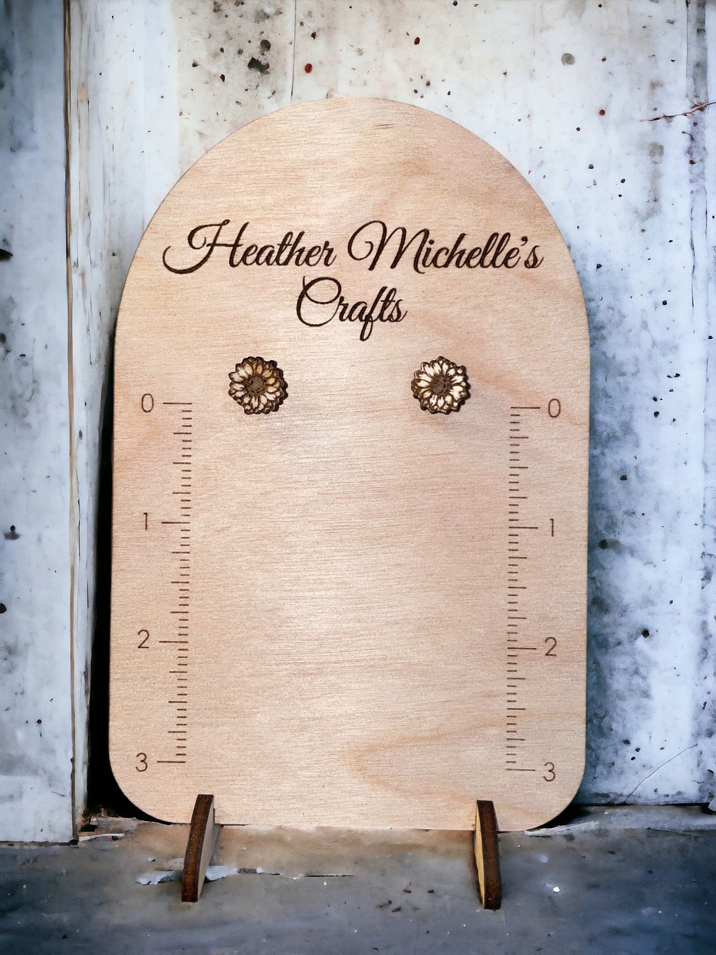 Stud Earrings - Floral #2, Natural Wood