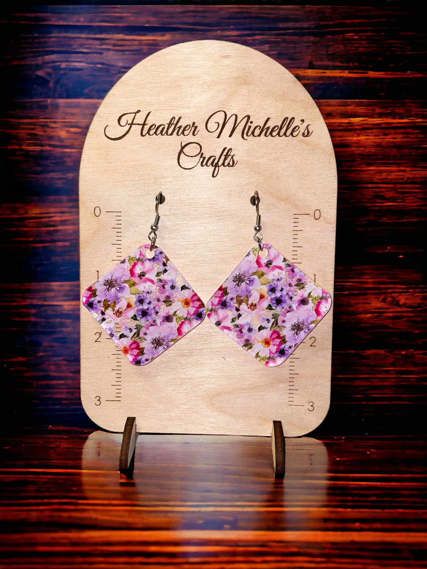 Earrings - Acrylic Mini Purple and Pink Watercolor Floral Design, 4 styles available