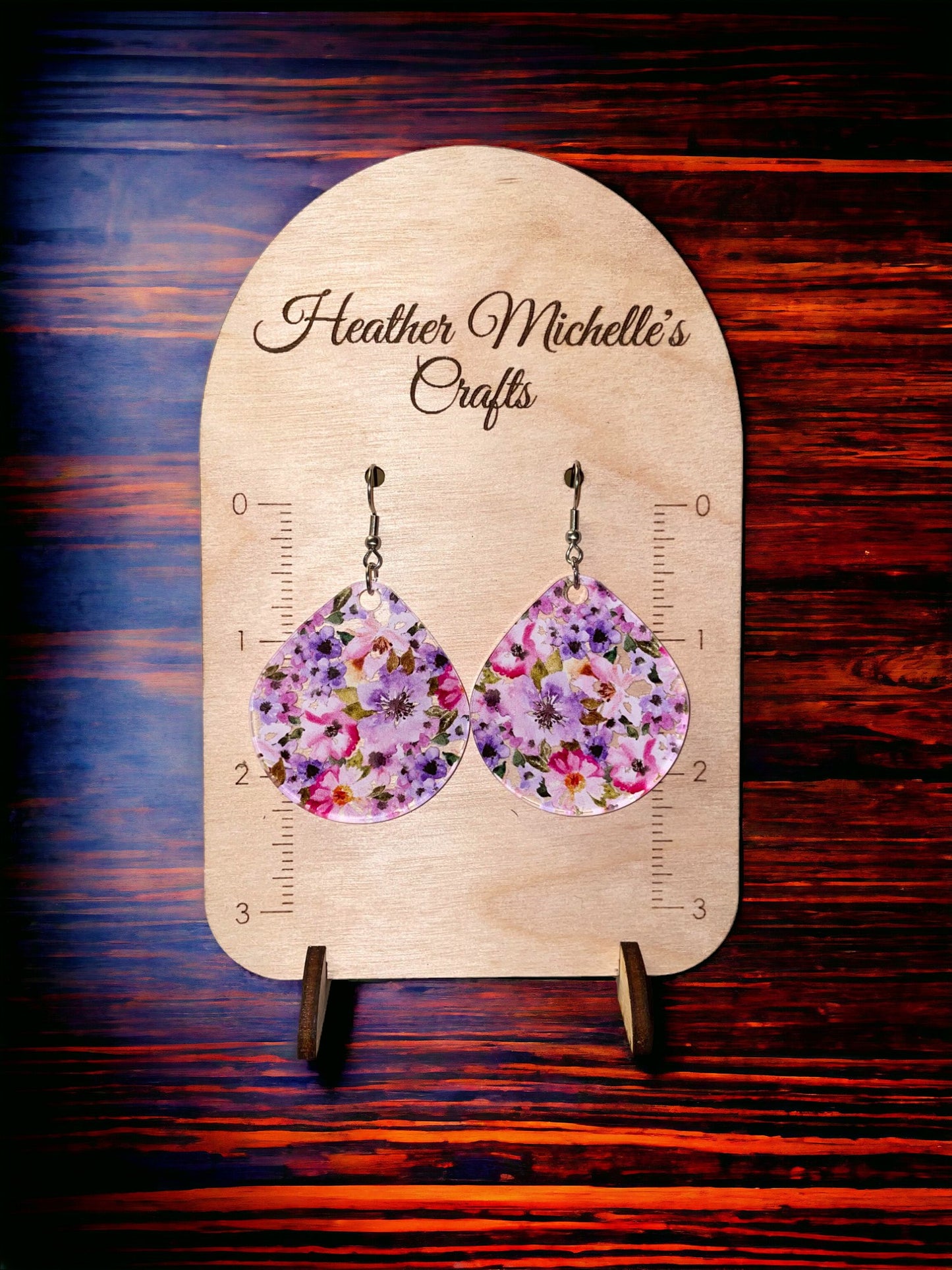 Earrings - Acrylic Mini Purple and Pink Watercolor Floral Design, 4 styles available