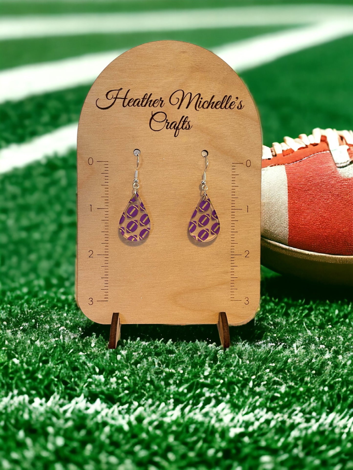 Earrings - Acrylic Footballs in Purple and Yellow, 6 styles available