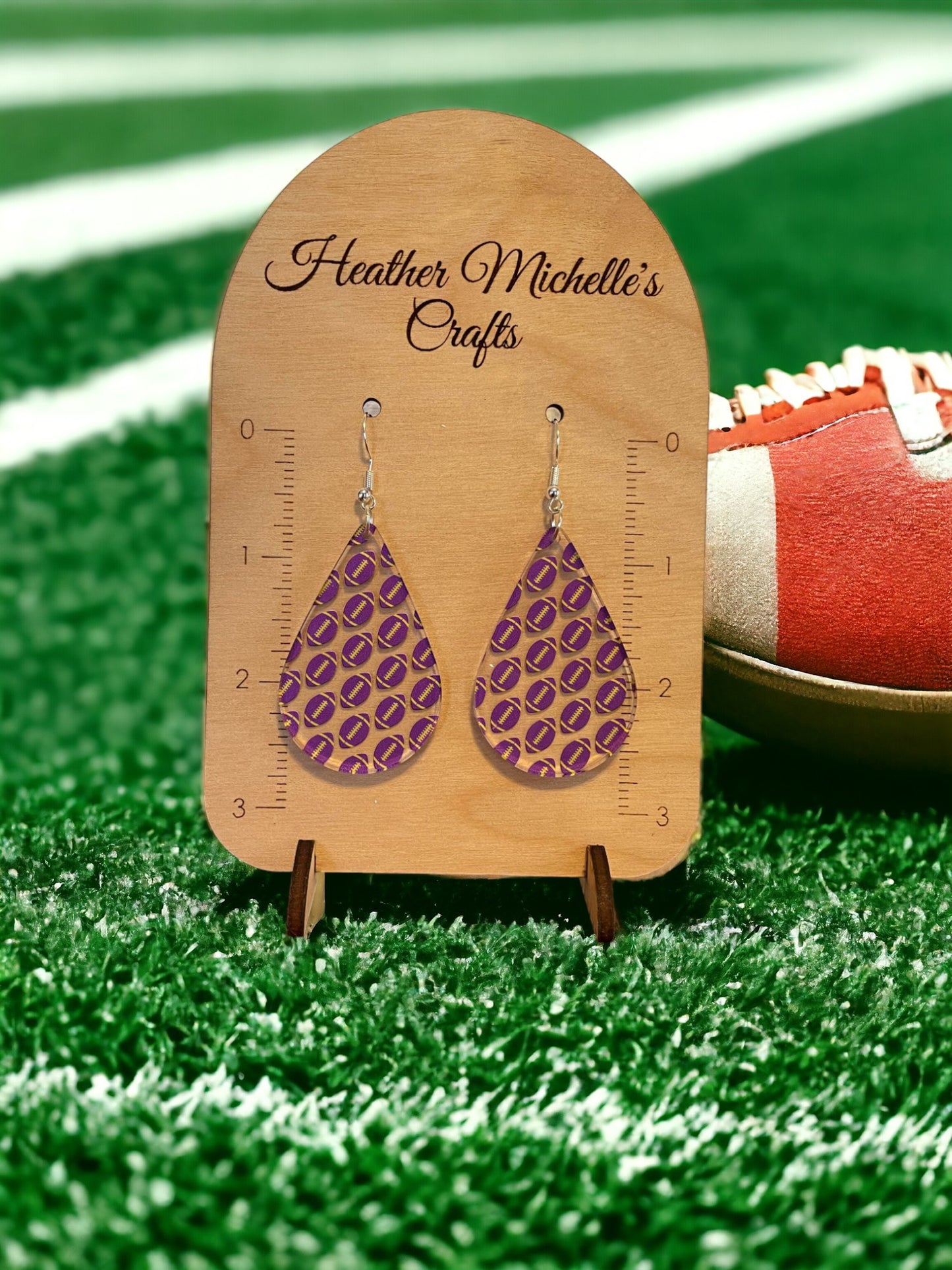 Earrings - Acrylic Footballs in Purple and Yellow, 6 styles available