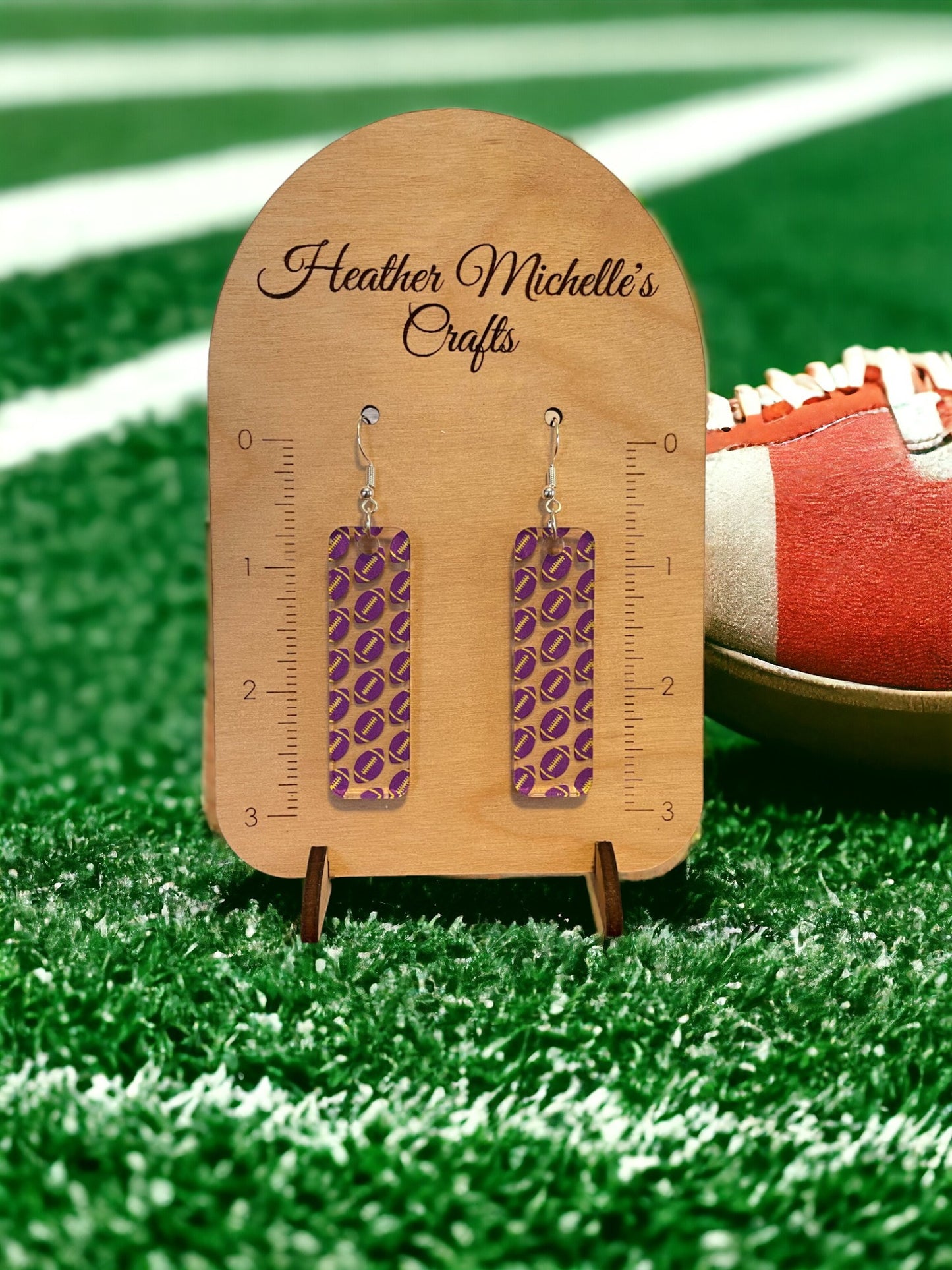 Earrings - Acrylic Footballs in Purple and Yellow, 6 styles available