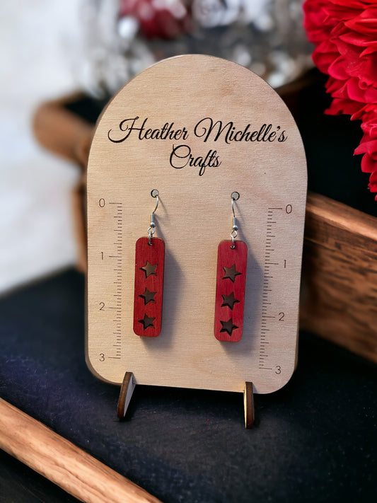 Earrings - 3 Star Long Dangle Earrings stained Red