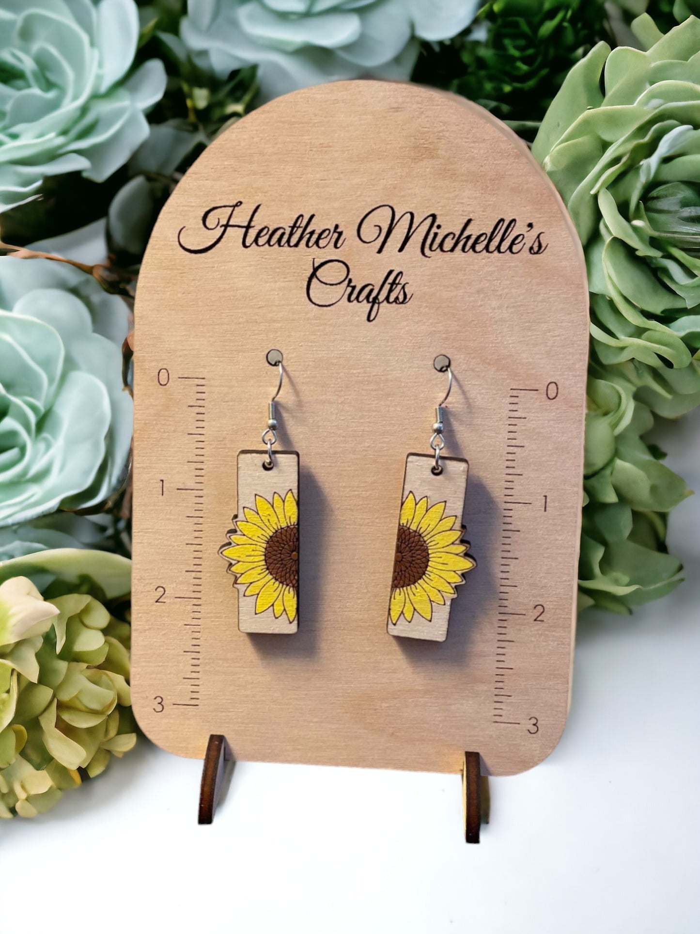 Earrings - Sunflower #3, hand painted