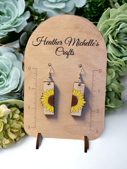 Earrings - Sunflower #3, hand painted