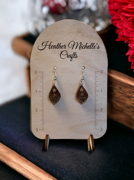 Earrings - Three small cut out stars - Stained or Natural wood