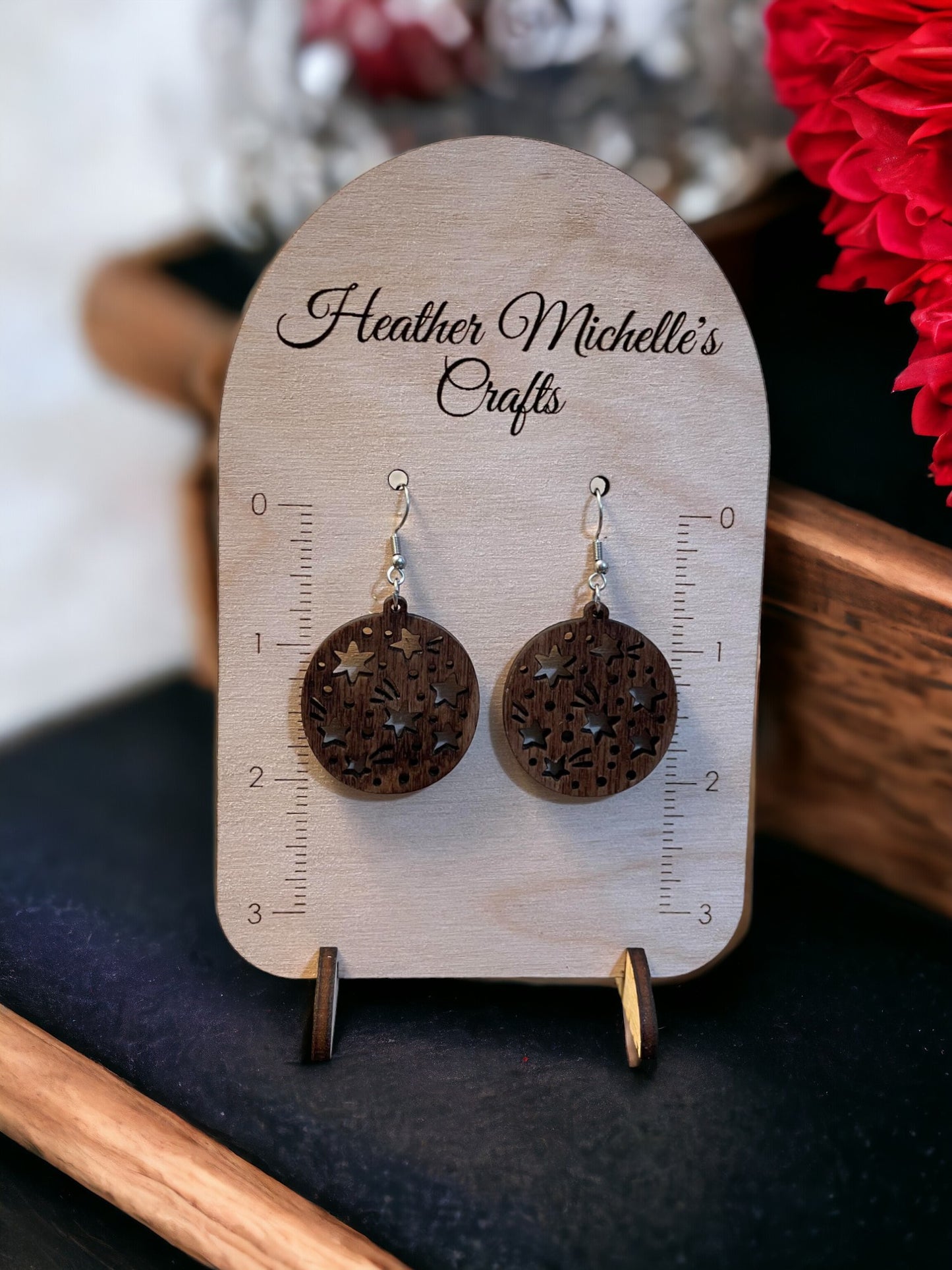 Earrings - Circle with Cut Out or Engrave Stars