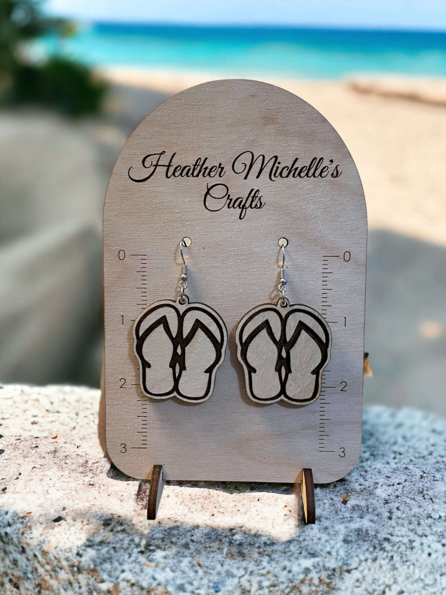 Earrings - FlipFlops, natural engraved wood