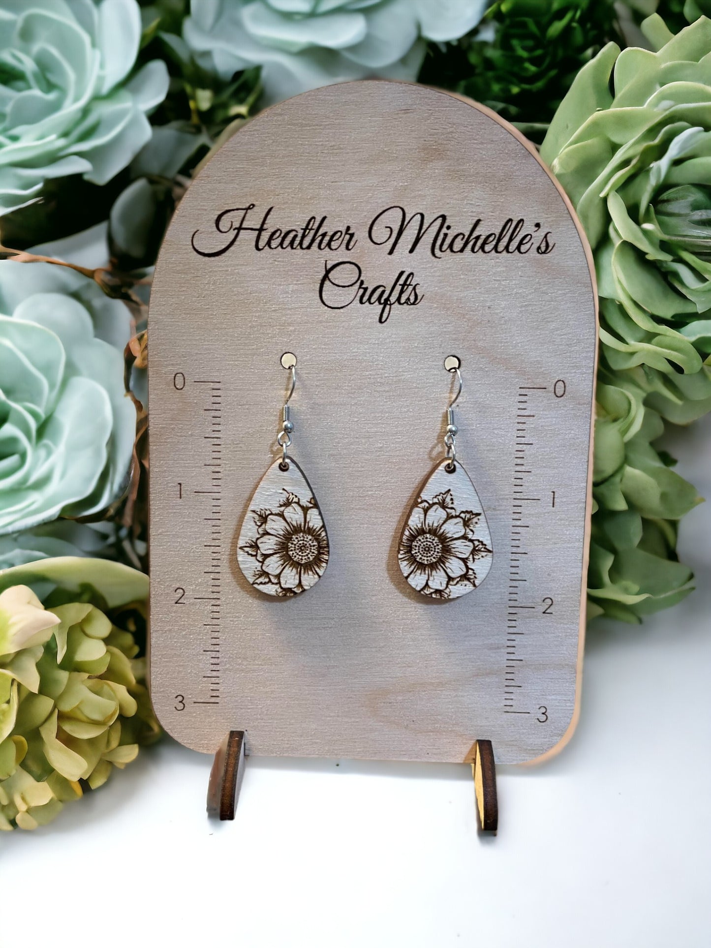 Earrings - Flower #1, natural wood or hand painted