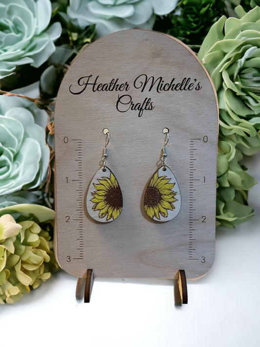 Earrings - Sunflower #1, natural wood or hand painted