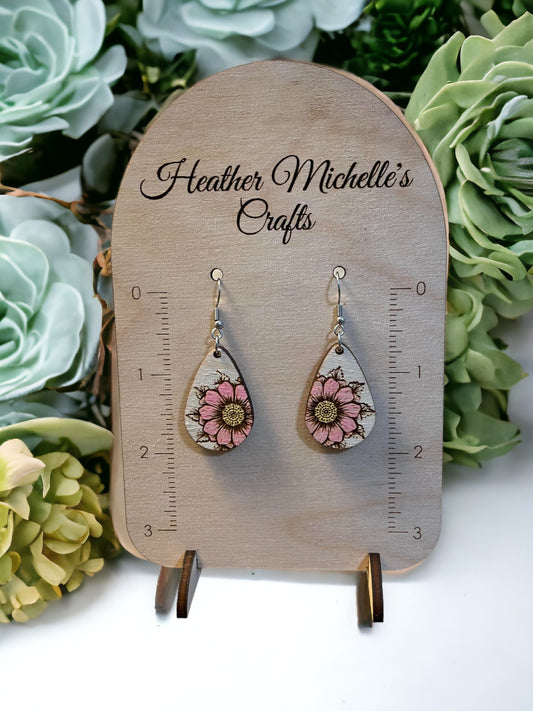 Earrings - Flower #1, natural wood or hand painted