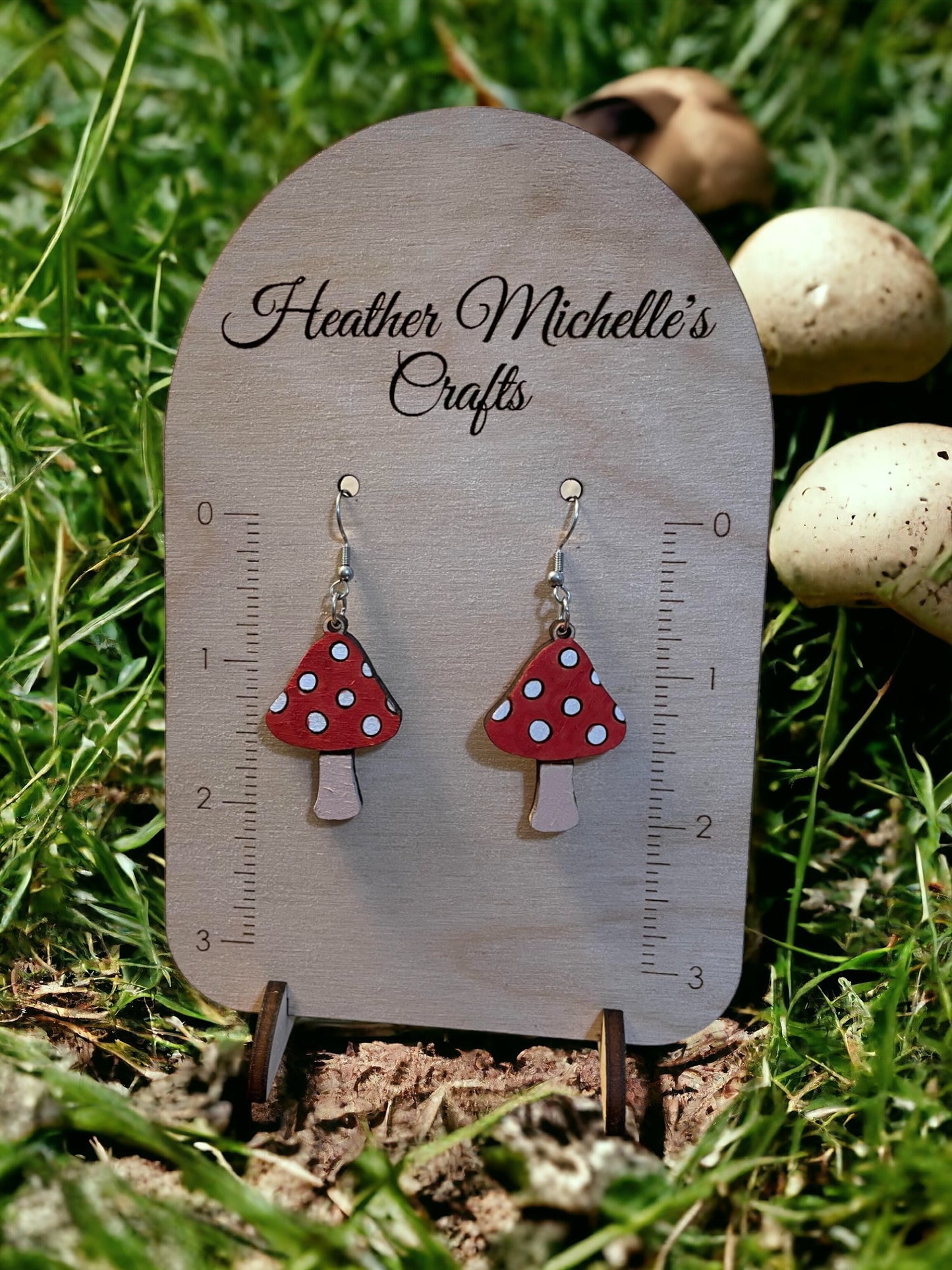 Earrings - Mushrooms #3, natural wood or hand painted