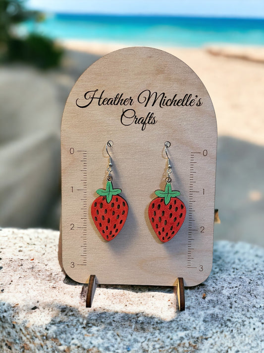 Earrings - Strawberries, hand painted