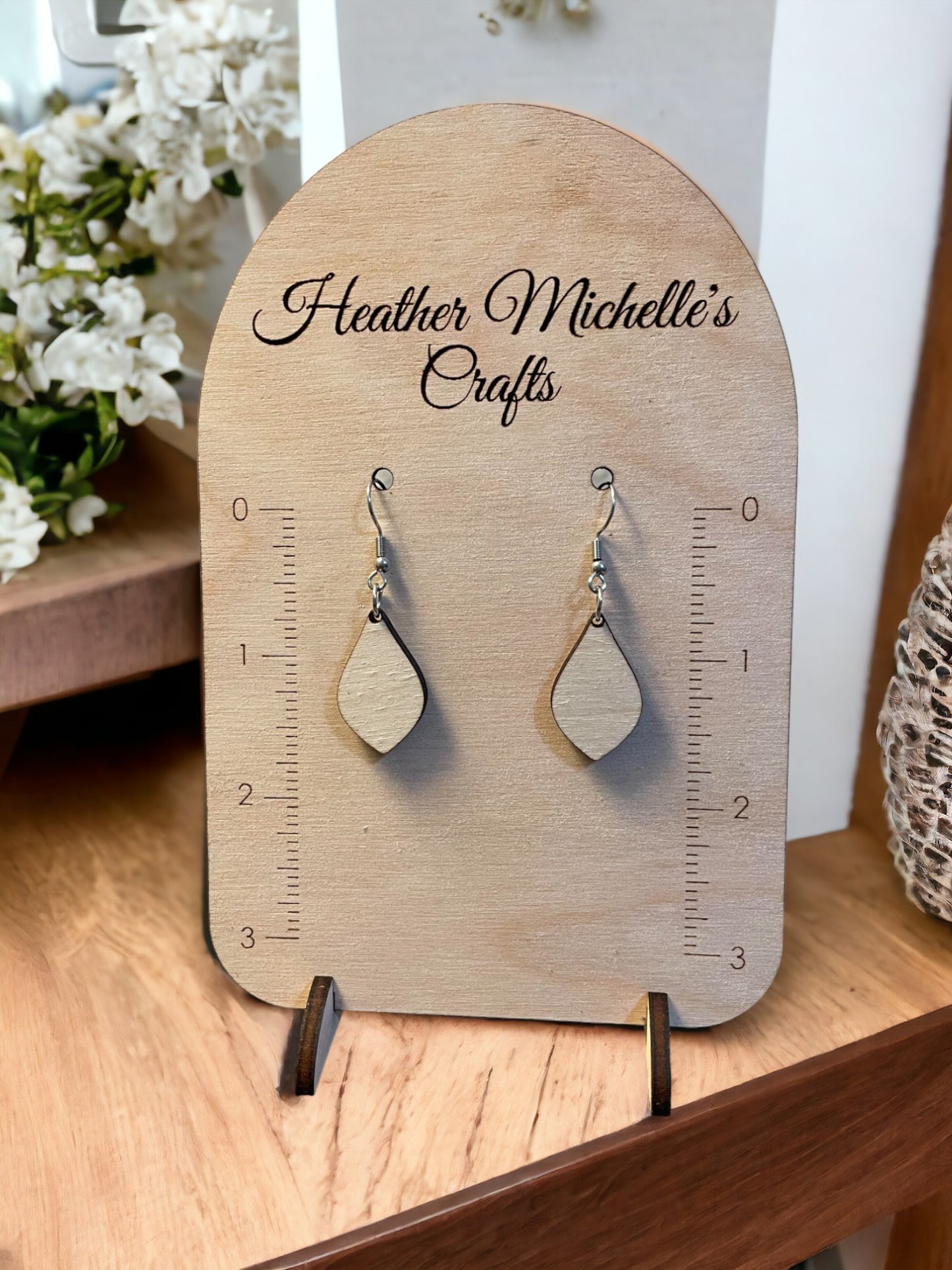 Earrings - Simple Dangle Design, natural engraved wood or Color Wash Tint options