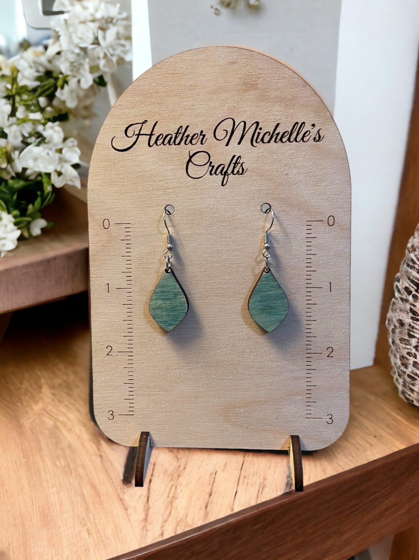 Earrings - Simple Dangle Design, natural engraved wood or Color Wash Tint options