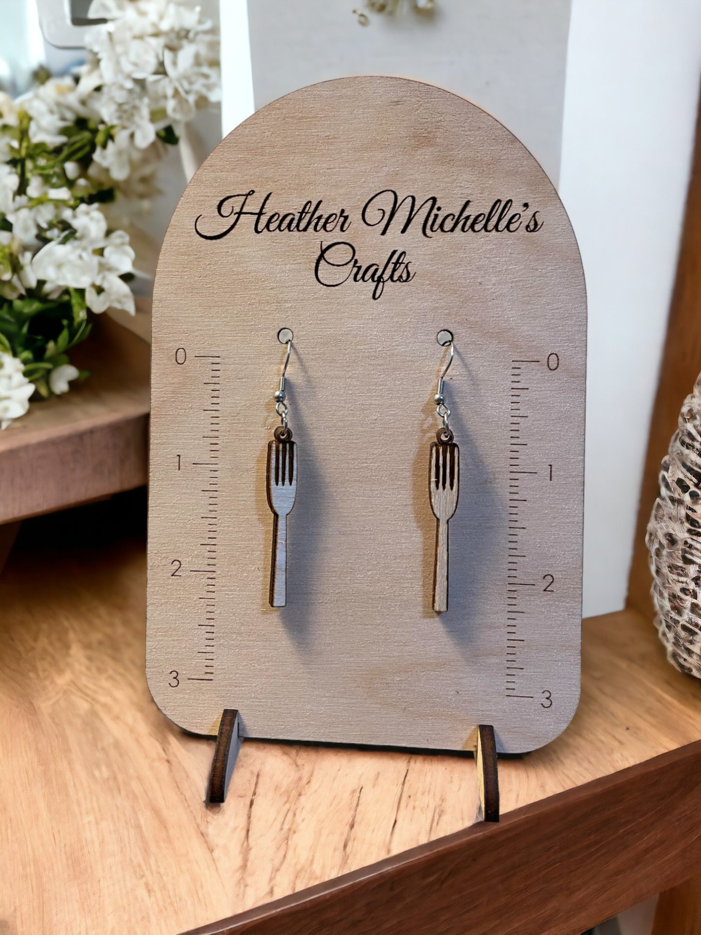 Earrings - Forks or Silverware set, natural engraved wood