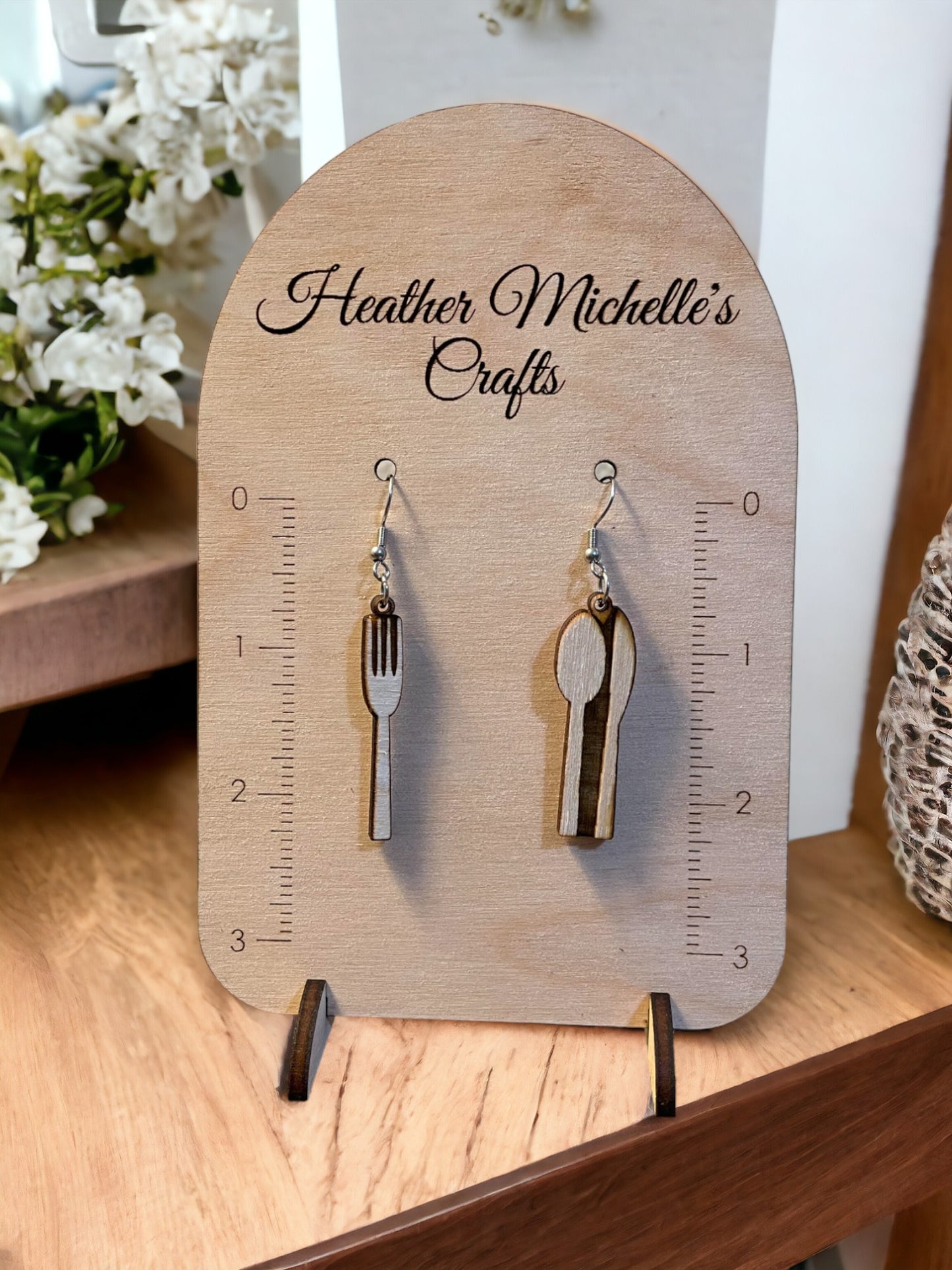 Earrings - Forks or Silverware set, natural engraved wood