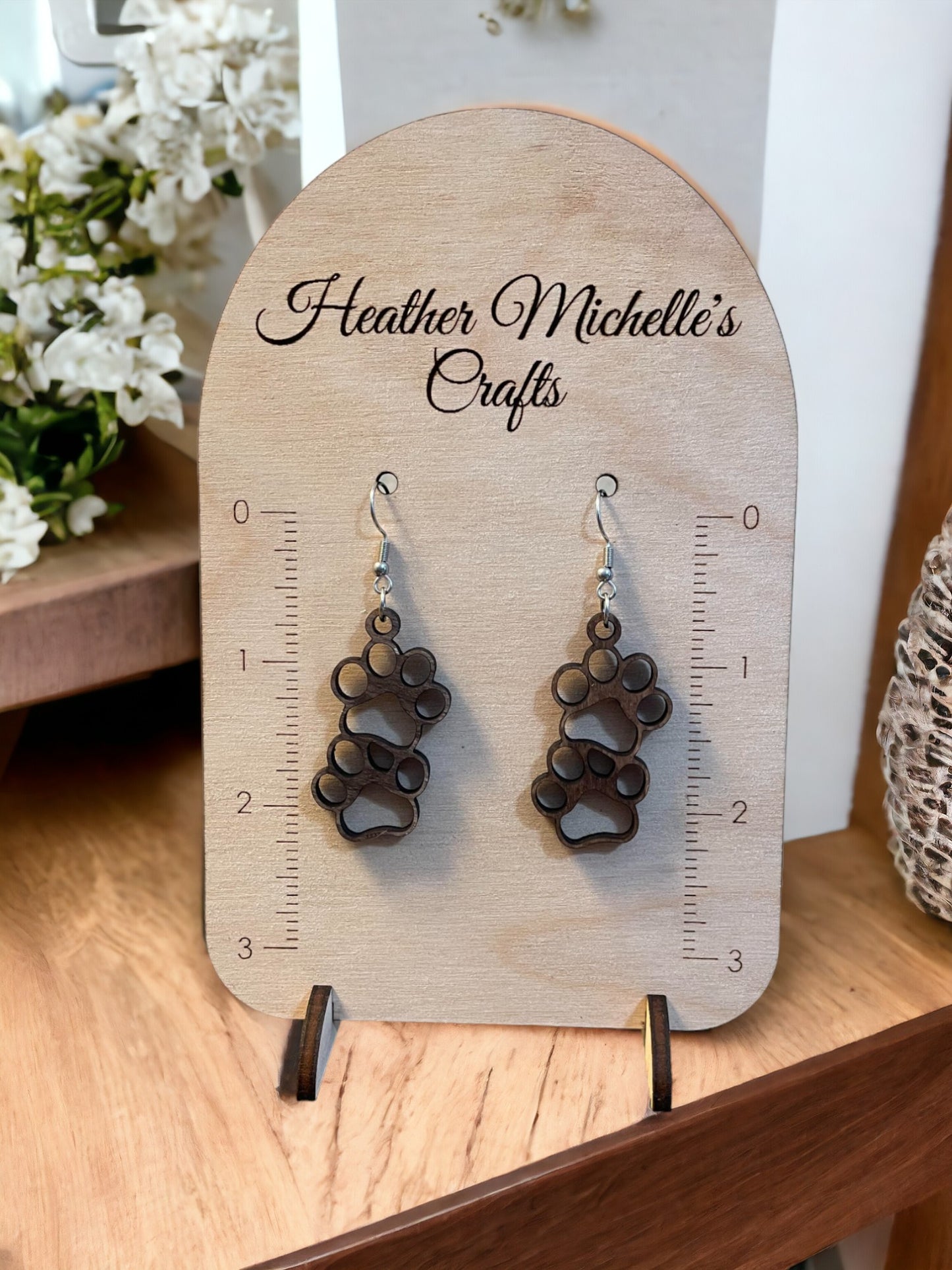 Earrings - Paw Prints, Stained Wood