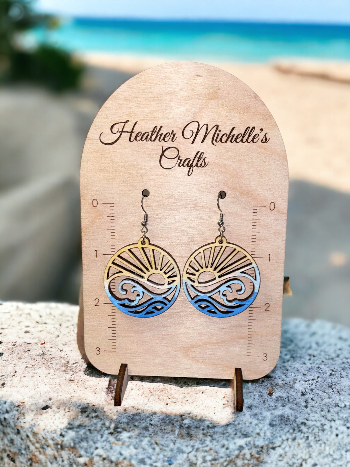 Earrings -Ocean View, hand painted