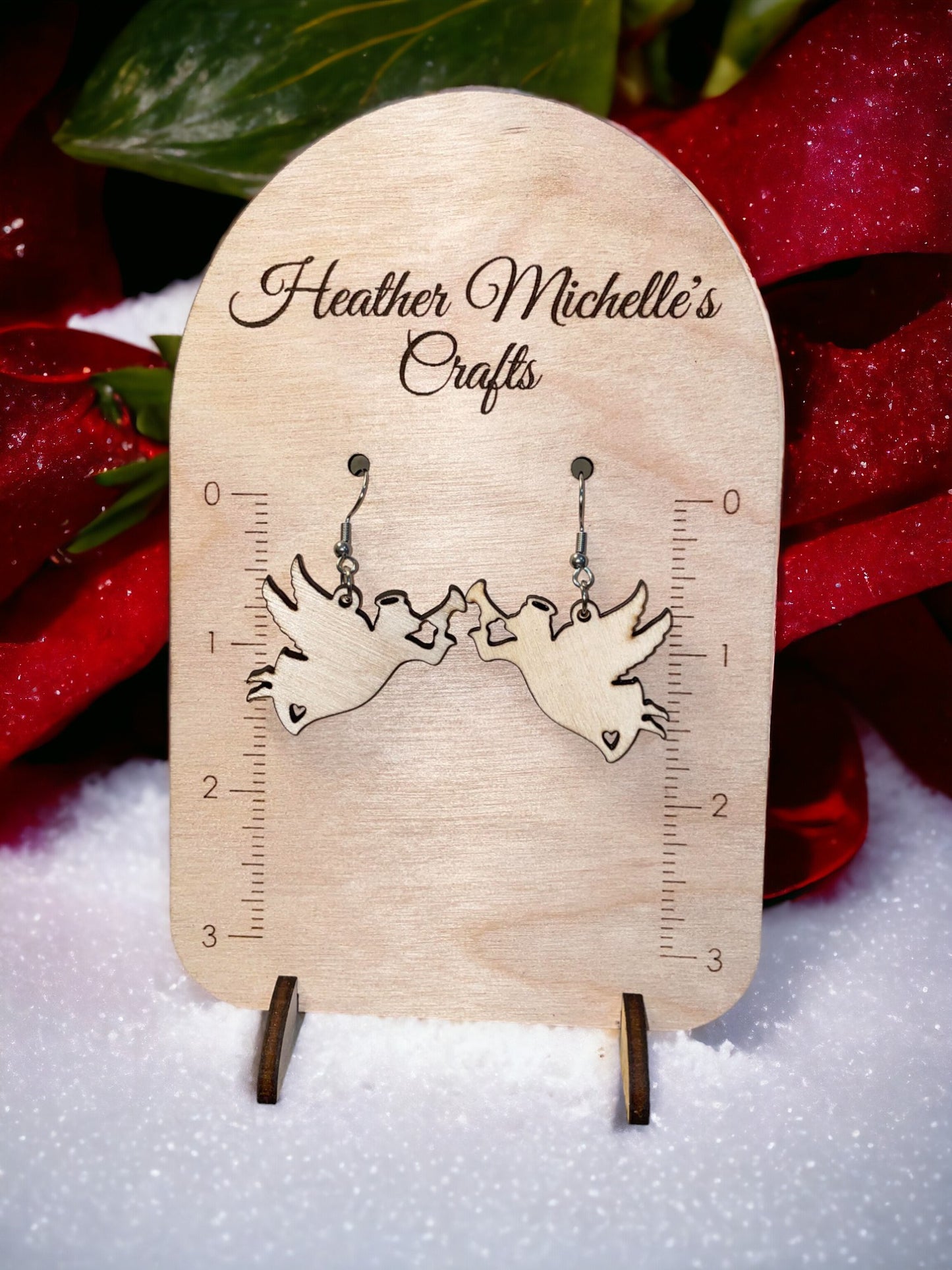 Earrings -Angel, natural engraved wood or hand painted options