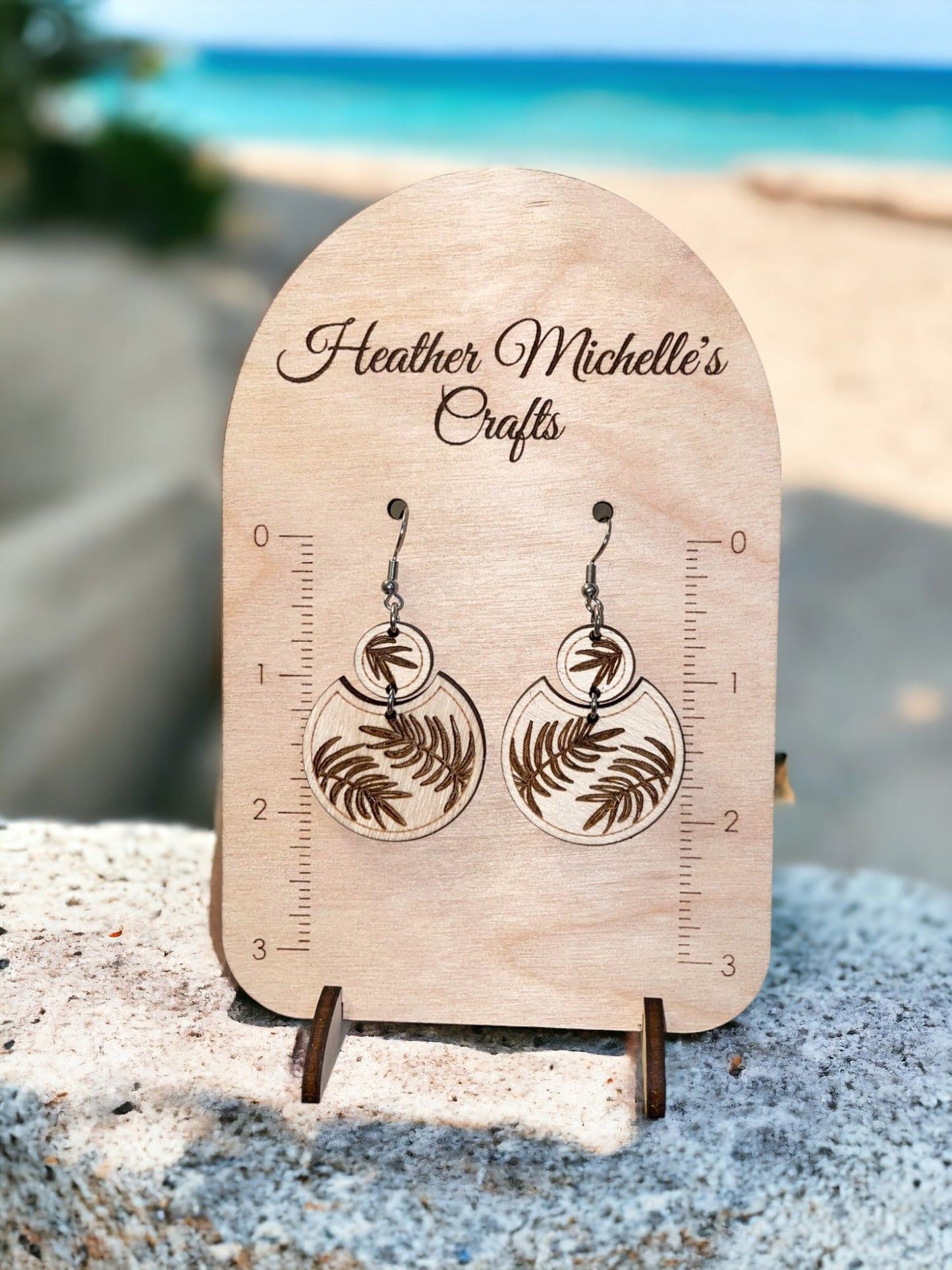 Earrings -Botanical Dangle, natural engraved wood or hand painted options