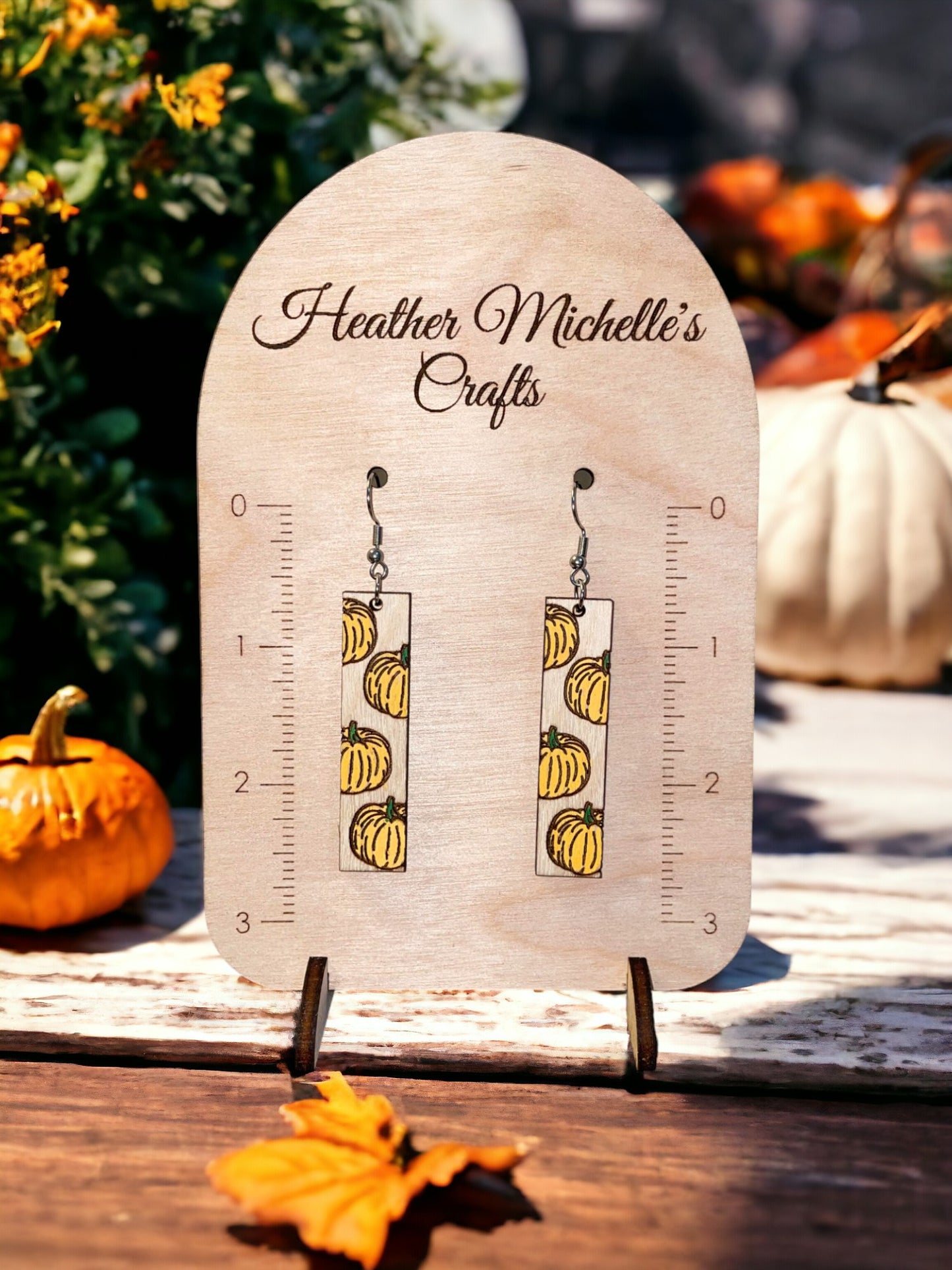 Earrings -Pumpkin Rectangle Dangle, hand painted