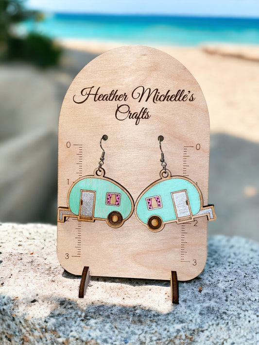 Earrings -Cute Camper, hand painted