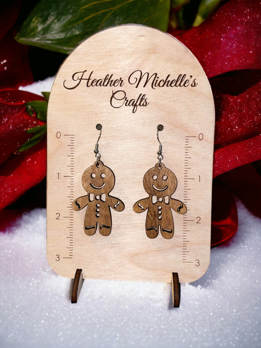 Earrings -Gingerbread Man, Stained Wood