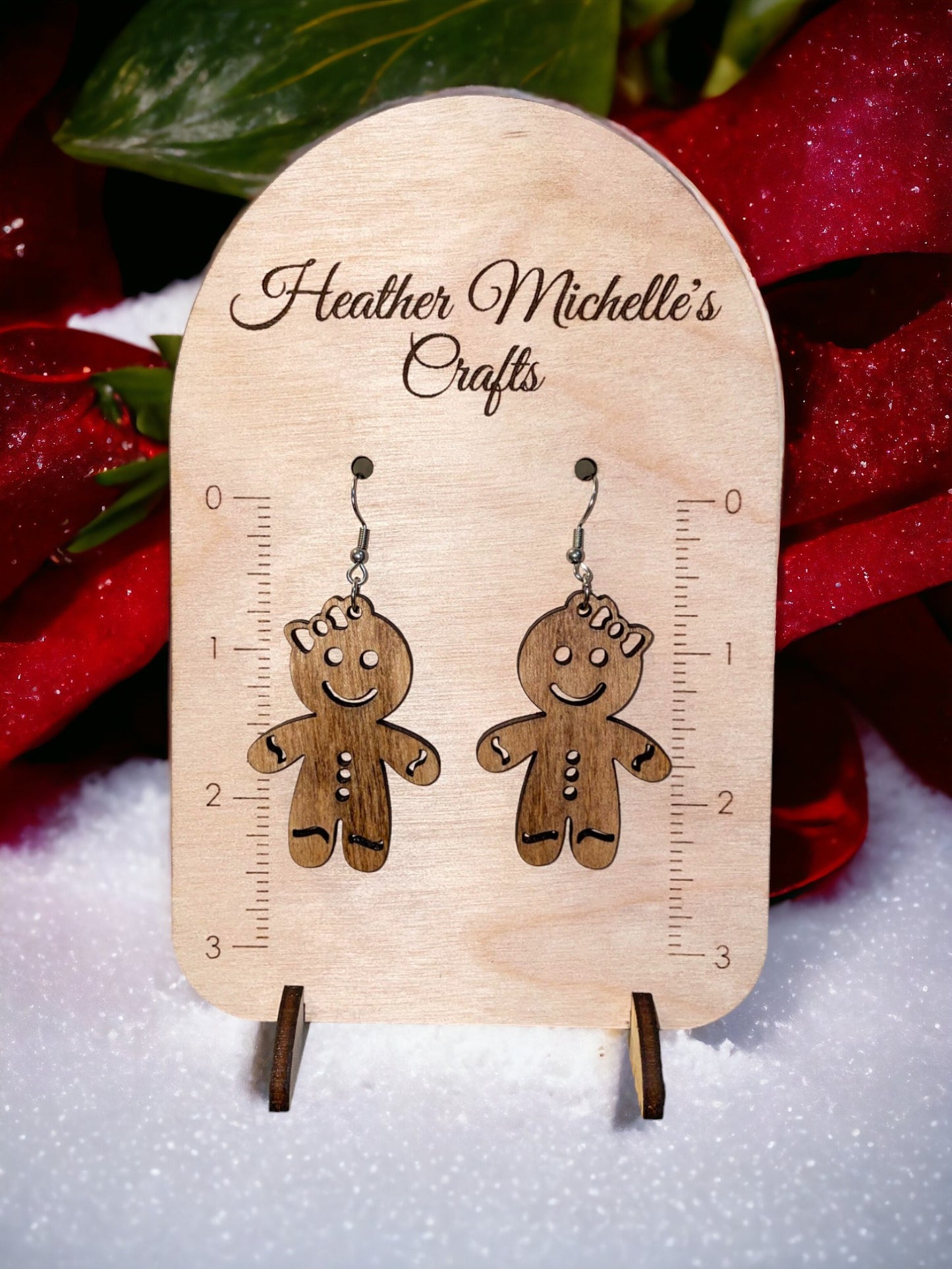 Earrings -Gingerbread Woman, Stained Wood