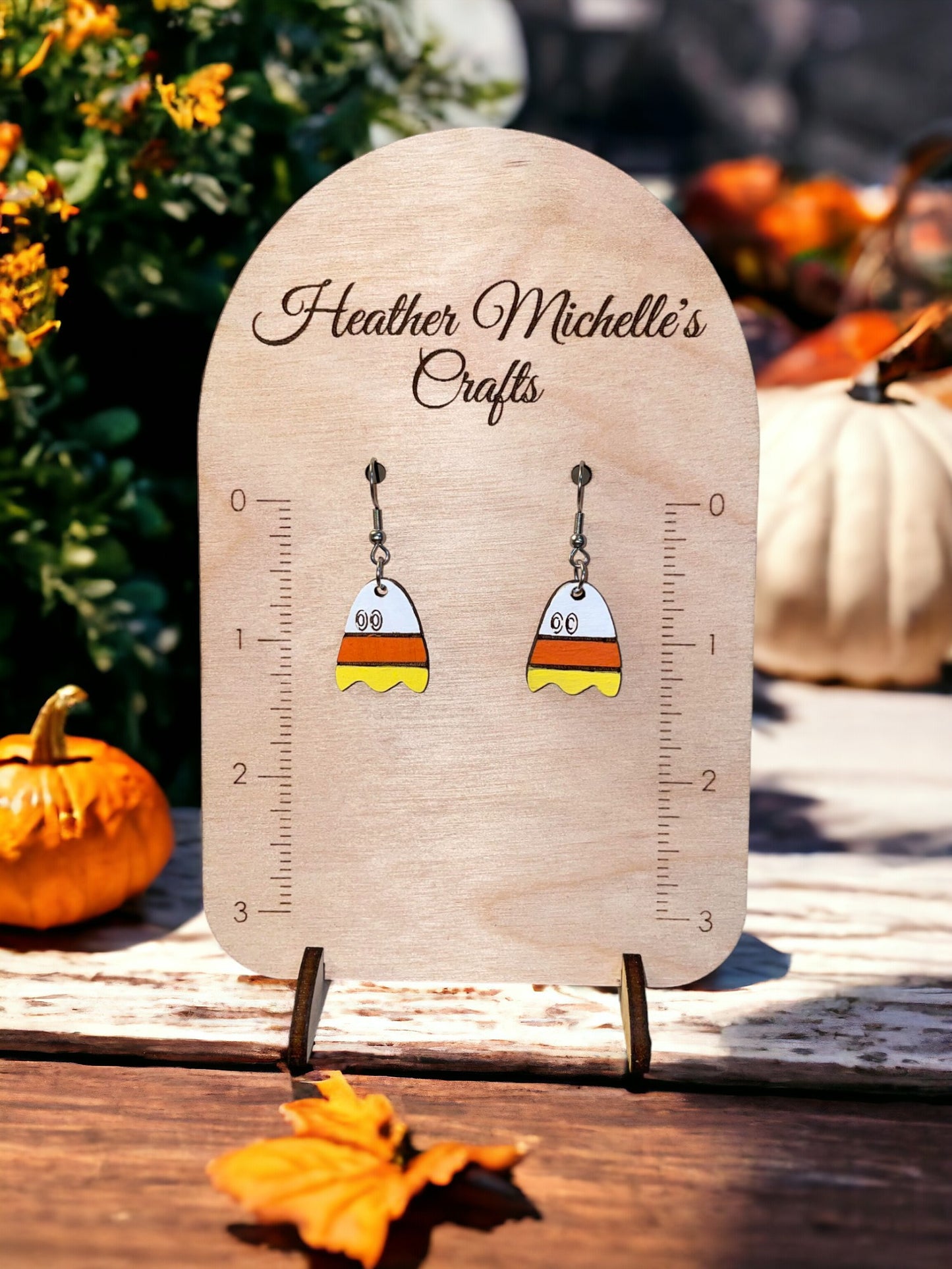 Earrings -Candy Corn Ghost, hand painted