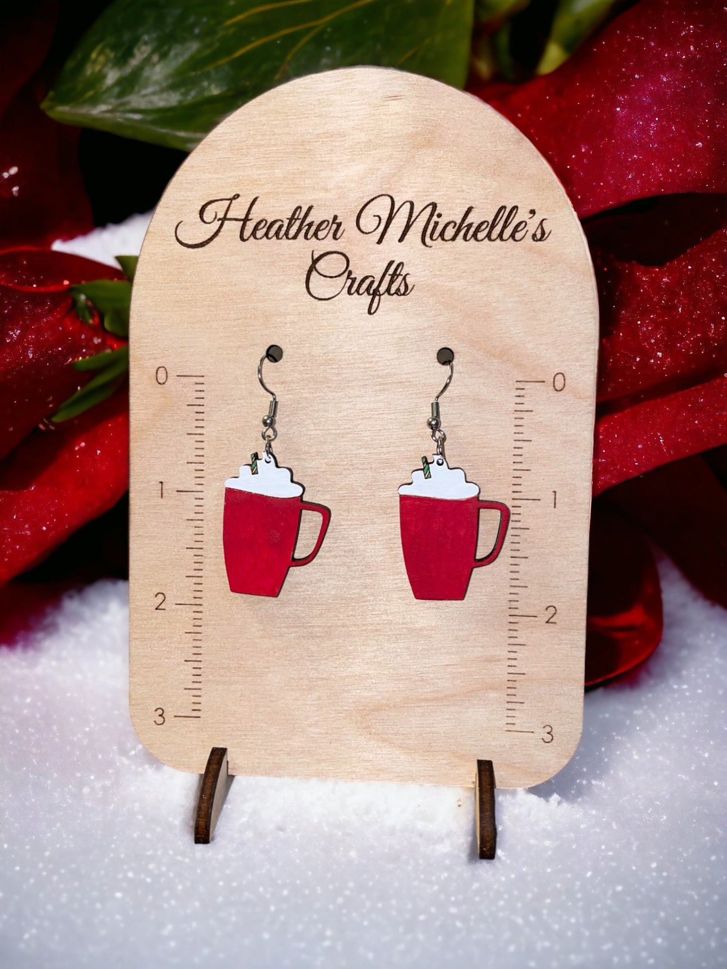 Earrings -Hot Cocoa and Whipped Cream Holiday Mug, hand painted