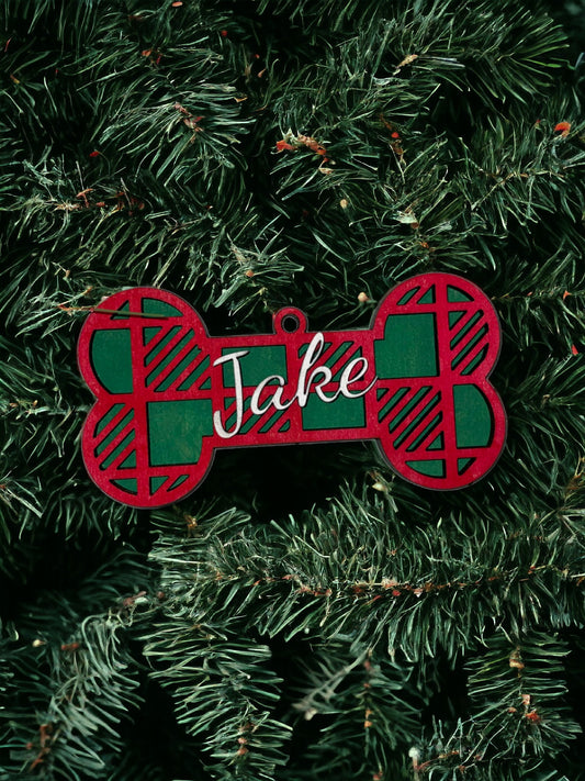 Ornament - Layered Red & Green Personalized Bone