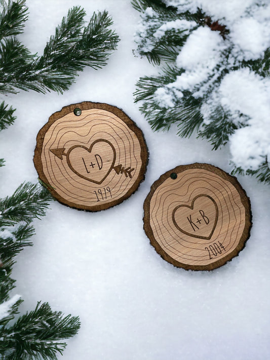 Ornament - Personalized Initials and year Carved on Tree