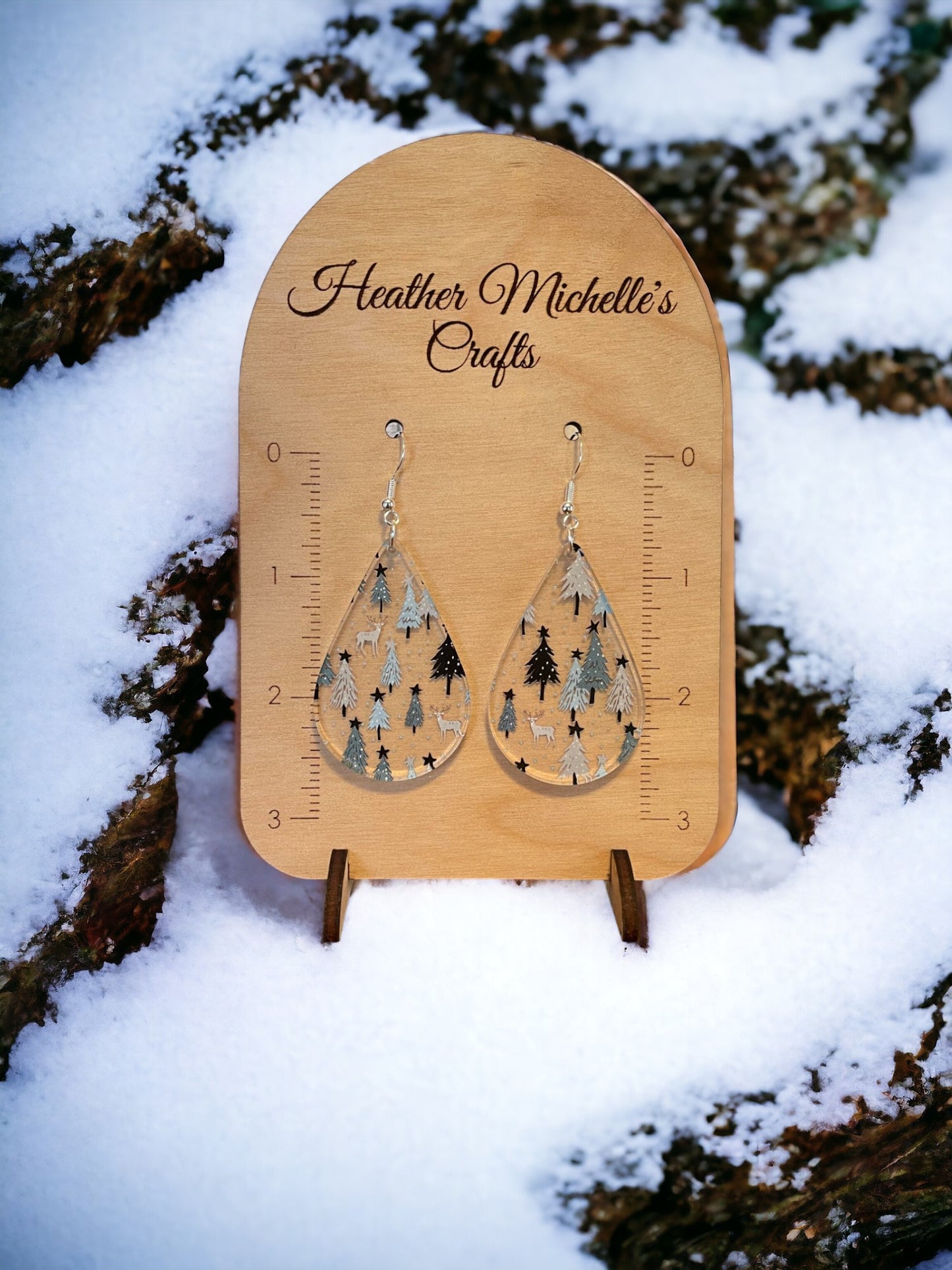 Earrings - Acrylic Blue and Gray Winter Trees Design, 5 styles available