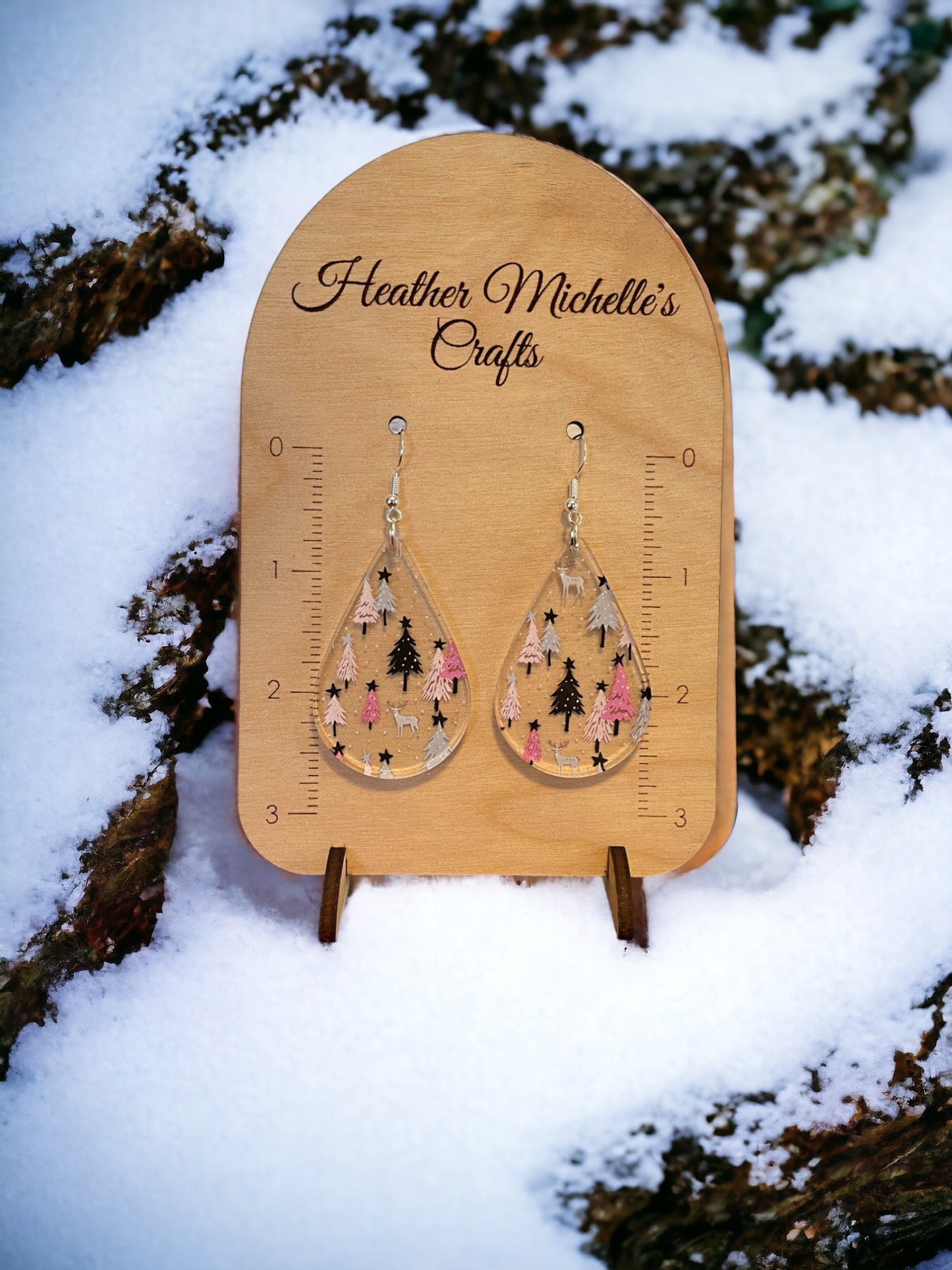 Earrings - Acrylic Pink and Gray Winter Trees Design, 5 styles available