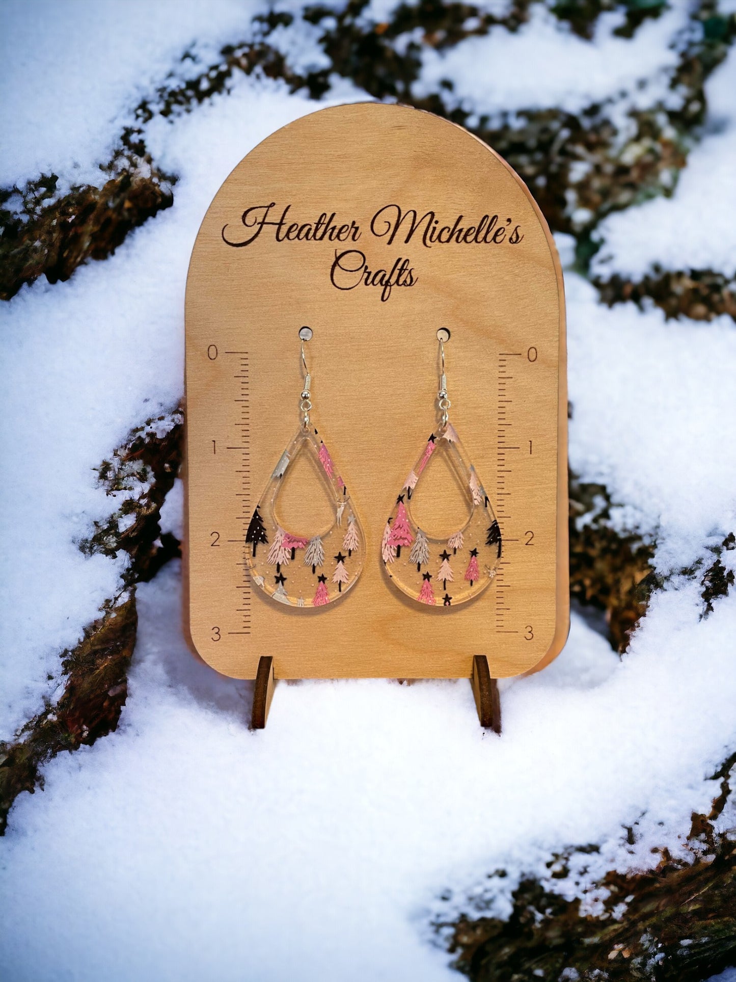 Earrings - Acrylic Pink and Gray Winter Trees Design, 5 styles available