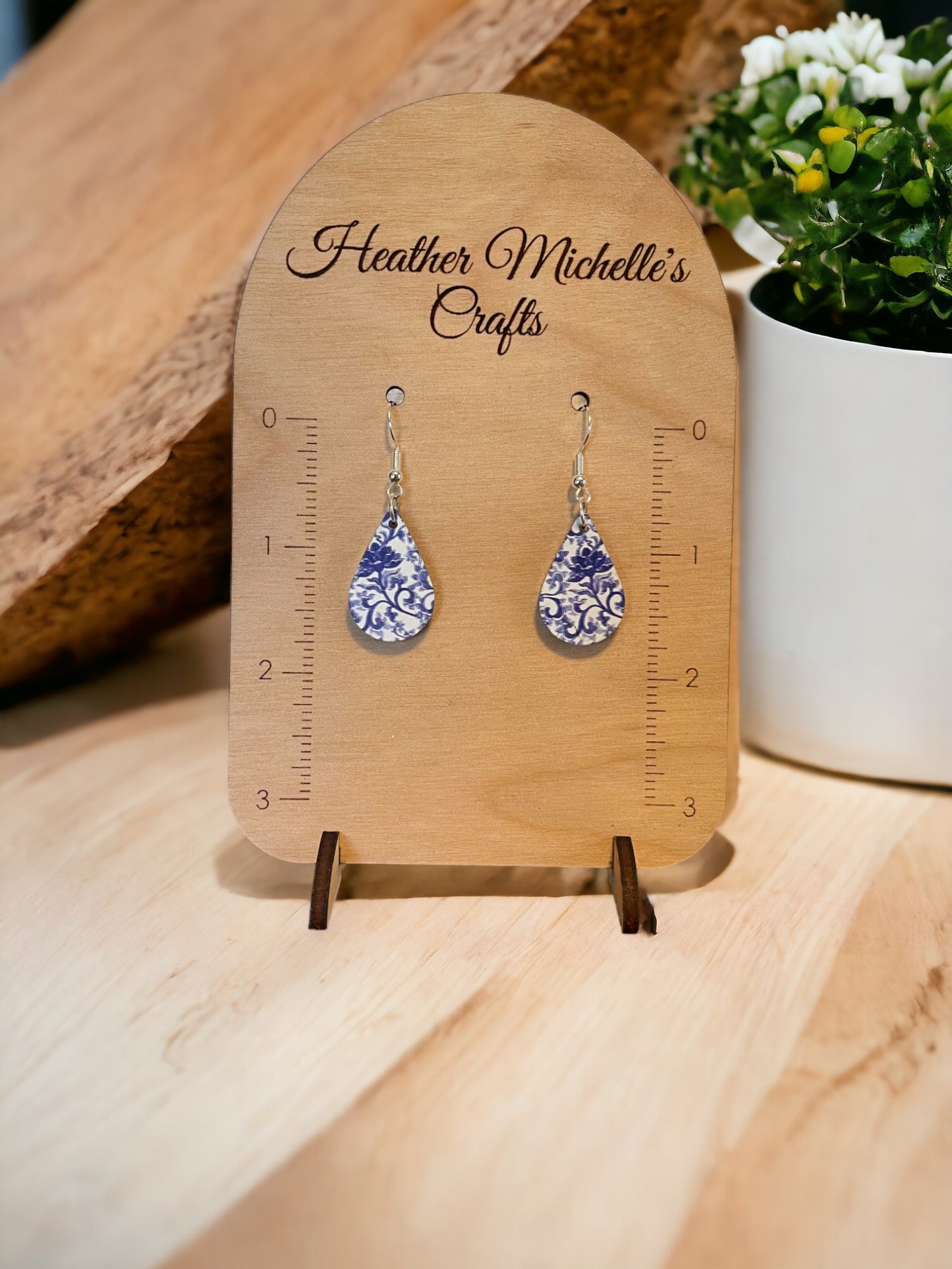 Earrings - Acrylic Antique Blue China Design, 6 styles available