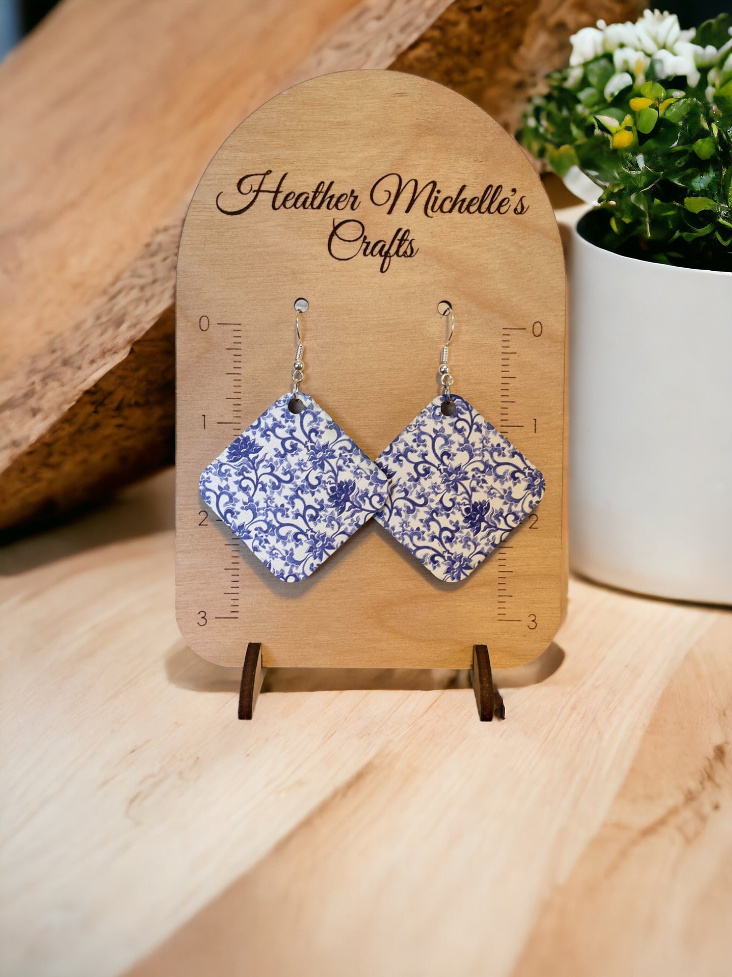 Earrings - Acrylic Antique Blue China Design, 6 styles available