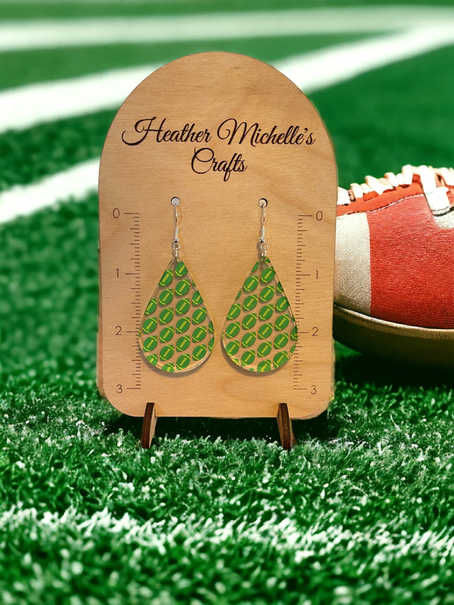 Earrings - Acrylic Footballs in Green and Yellow, 6 styles available