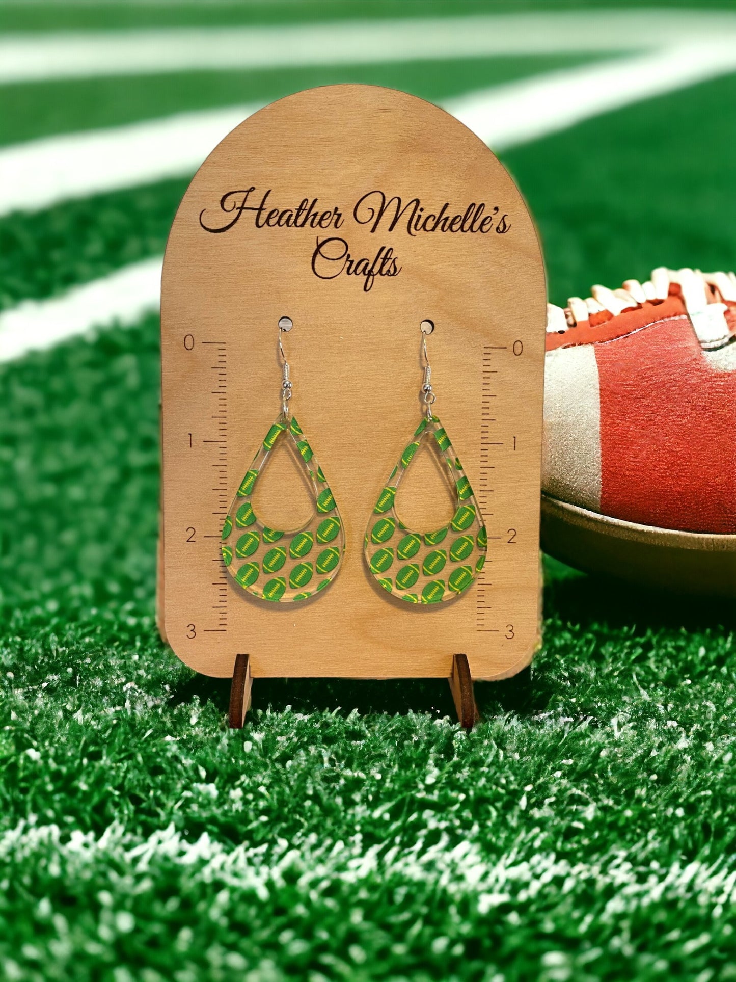 Earrings - Acrylic Footballs in Green and Yellow, 6 styles available