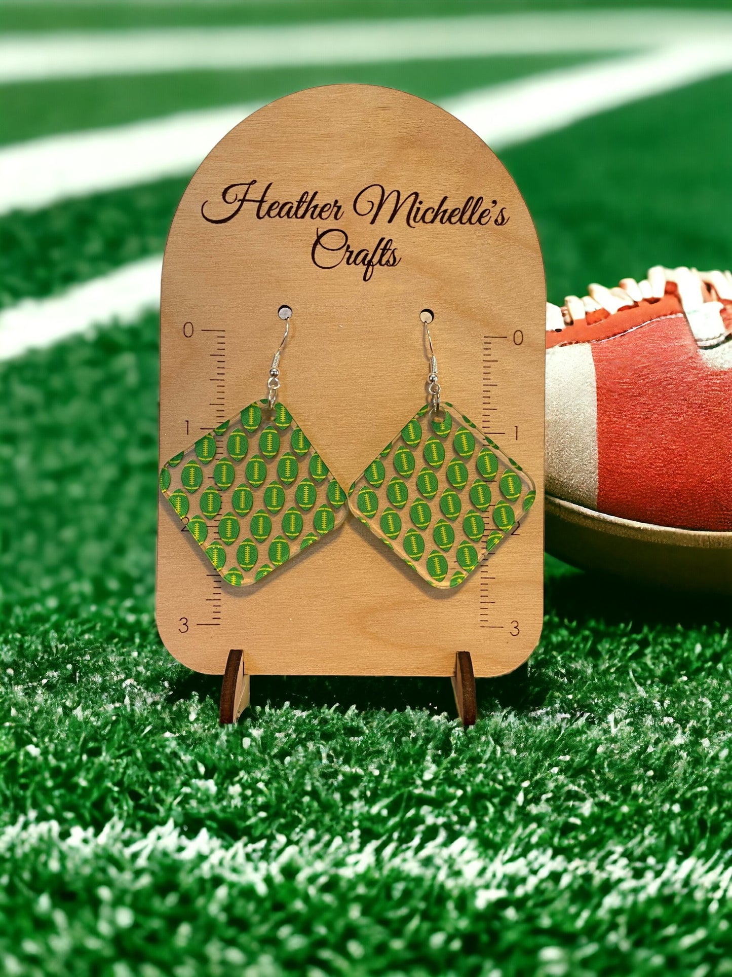 Earrings - Acrylic Footballs in Green and Yellow, 6 styles available