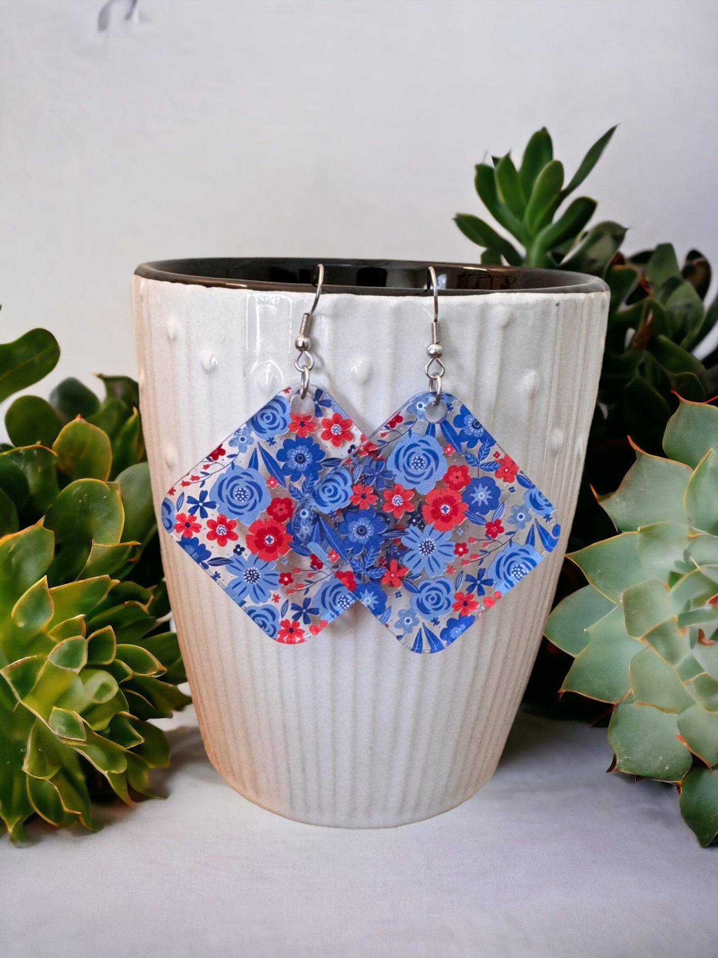 Earrings - Acrylic Red and Blue Floral, 5 styles available