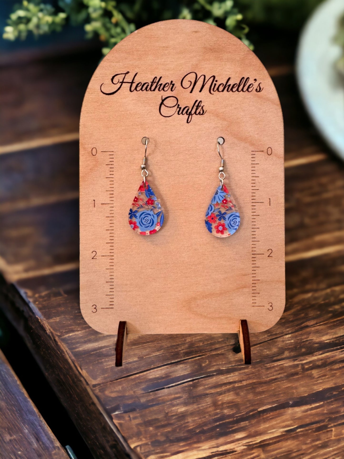 Earrings - Acrylic Red and Blue Floral, 5 styles available